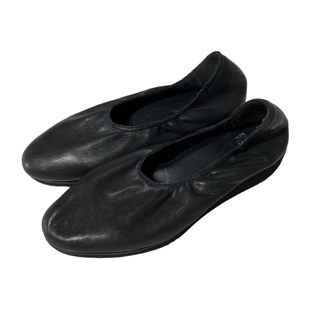 EILEEN FISHER Mellow Low Wedge Heel Black Leather Shoes Ballet Flats siz…